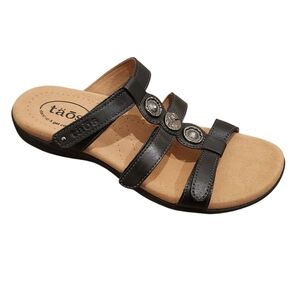 Taos Women's Sandals Size 8 Black Leather Strappy Slide Open Toe Comfort